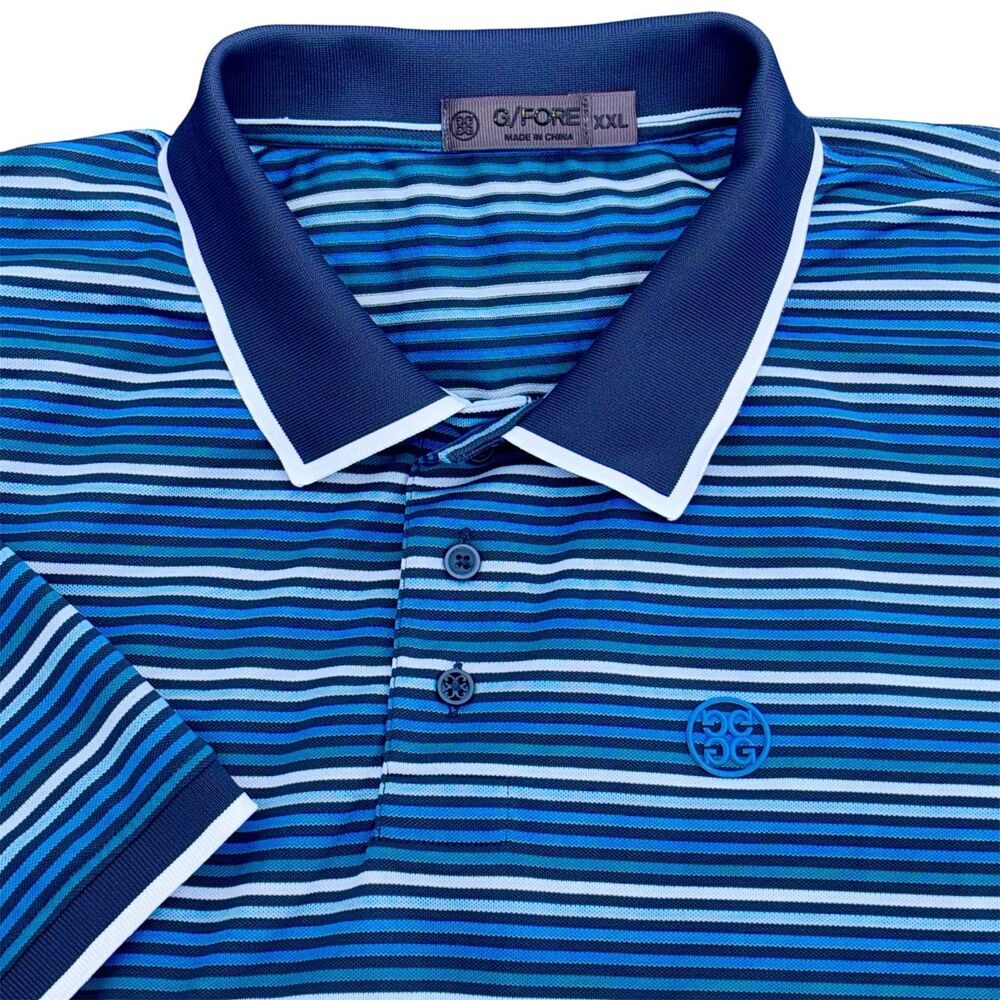 G/Fore Cinque Terre Golf Polo Shirt Mens XXL 2XL Blue Striped Tech Pique Polo